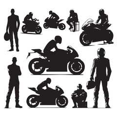 Silhouette set of motorcycle rider