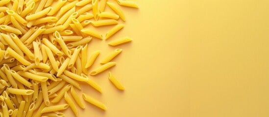 Aufkleber - Long raw fresh and healthy dry macaroni pasta, Isolated on pastel background. with copy space image. Place for adding text or design