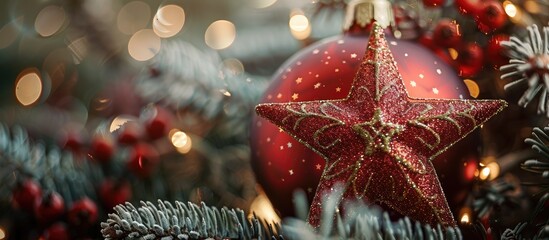 Poster - Detail of a Christmas ornament with star shape. with copy space image. Place for adding text or design