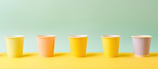 Aufkleber - Different disposable cups on yellowpastel background. with copy space image. Place for adding text or design