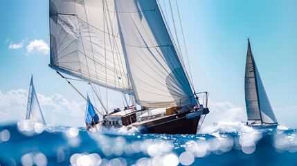 Wall Mural - Luxury yachts at Sailing regatta Sailing in the wind through the waves at the Sea : Generative AI