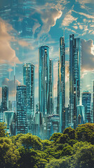 Wall Mural - Echoes of Tomorrow, Futuristic Skyline Views with Majestic Skyscrapers