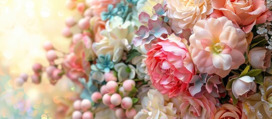 Poster - decorative artificial flowers. copy space image. place for adding text and design