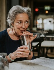 Sticker - Woman drinking cocktail from straw