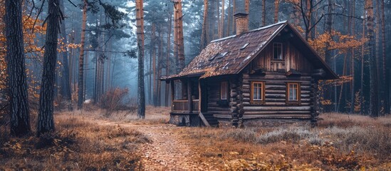 Wall Mural - Hall in a wooden house in the forest. Copy space image. Place for adding text and design