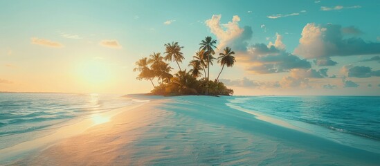 Canvas Print - Landscape of paradise tropical island beach, sunrise shot. Copy space image. Place for adding text or design