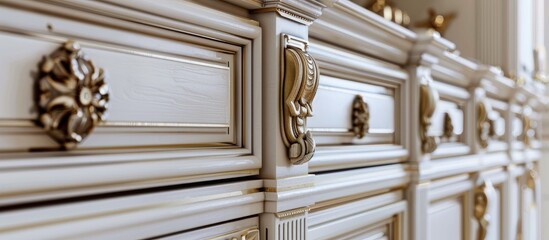 Poster - Fragment of kitchen furniture made in classic style. Copy space image. Place for adding text and design