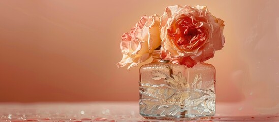 Poster - flower relief in crystal jar. copy space image. place for adding text and design
