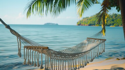 Empty white hammock around sea beach