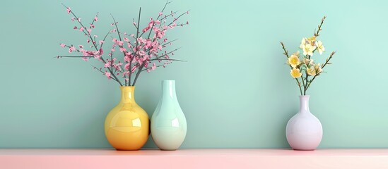 Wall Mural - Modern vases on shelf pastel background Vase  Modern. Copy space image. Place for adding text and design