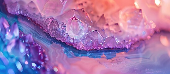 Wall Mural - macro closeup detail shot of a crystal gem stone slice pastel background. Copy space image. Place for adding text and design