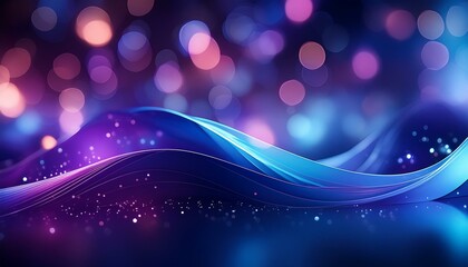 abstract blue and purple background with waves and bokeh