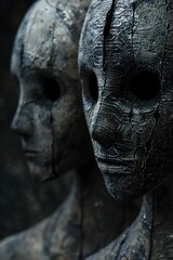 Canvas Print - Enigmatic Humanoid Figures with Pitch Black,Vacant Eye Sockets in Dramatic,Dystopian Atmosphere