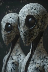 Sticker - Haunting Humanoid Creatures with Empty Eye Sockets in Somber 3D Render