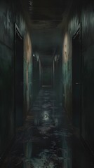 Canvas Print - Mysterious Figures Gliding Through Abandoned School Corridors in Unsettling 3D Render