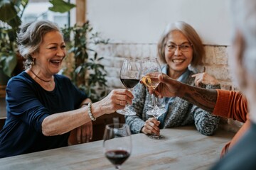 Sticker - Senior friends cheers with wine glasses