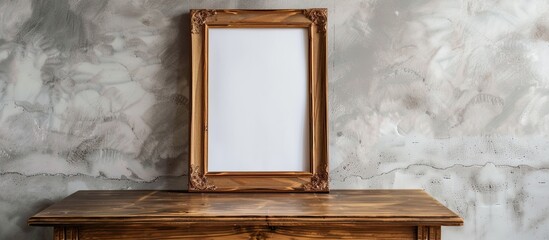 Canvas Print - Empty wooden picture frame on the table, art print mock-up. Copy space image. Place for adding text and design