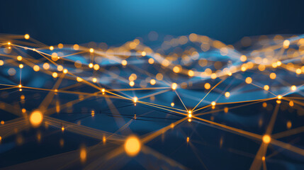 Poster - abstract connected dots and lines on blue background. communication and technology network concept w