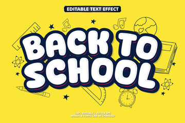 Wall Mural - Editable text effect - Back To School 3d Cartoon template style. Back to school banner template