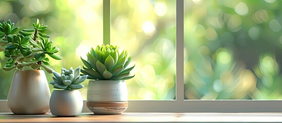 Poster - succulent cactus gardening background. home plant garden on the window. copy space image. place for 