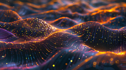 Abstract technology stream background. Digital dynamic wave of dots. Network connection structure