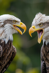 Wall Mural - Two bald eagles communicating with open beaks