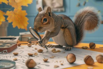 Wall Mural - The scene is playful and whimsical, with the squirrel's curiosity