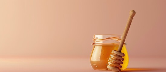 Poster - Honey Pot and Dipper on pastel background  Food  Isolated. Copy space image. Place for adding text and design