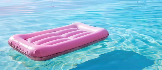 Sticker - Pink inflatable mattress floating on water surface. Copy space image. Place for adding text or design