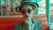 © Boomanoid - Vintage Fashion Woman in Retro Diner Wearing Striped Outfit and Hat