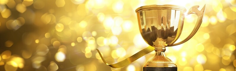 Wall Mural - golden trophy award on sparkling background victory, achievement, excellence, success symbol.