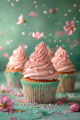 Wall Mural - Cherry Blossom Cupcakes Celebration