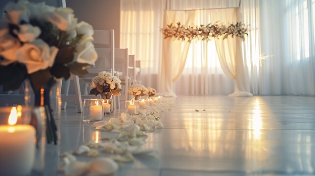Beautiful Wedding Ceremony Venue with Candles and Flower Arrangements