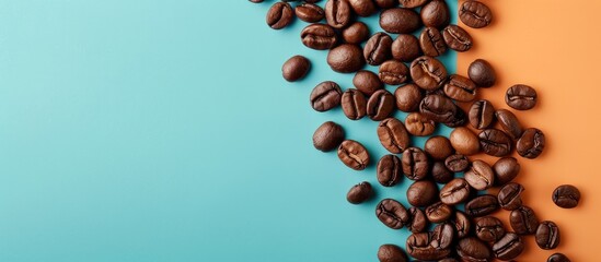 Sticker - coffee beans on pastel background Bean  Coffee  Isolated. Copy space image. Place for adding text and design