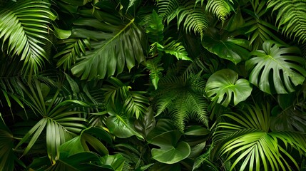 Wall Mural - Green Tropical Jungle Leaves Background