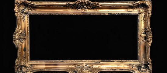 Wall Mural - Golden antique frame isolated on black background. Copy space image. Place for adding text and design