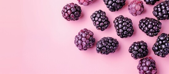Wall Mural - Blackberries Isolated on pastel background Clipping Path. Copy space image. Place for adding text and design