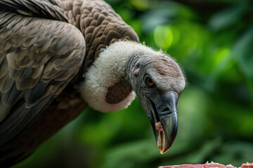 Wall Mural - Vulture eating meat close up with blurred background