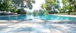 © Ilgun - Summer pool background. Empty space on the pool edge, marble stone tiles and blurred swimming pool in tropical resort, summer background for display or montage your products. Copy space image