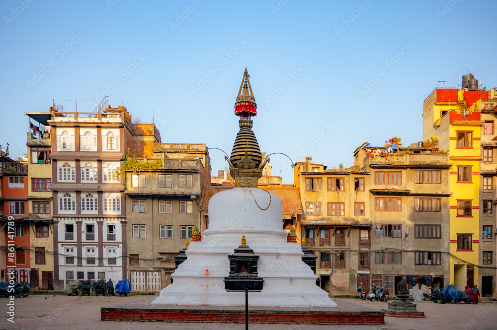 Ancient Nepali temple surrounded by buildings Stock Photo | Adobe Stock