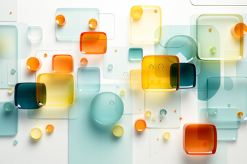Colorful translucent square glass decorative wall abstract 3d background.