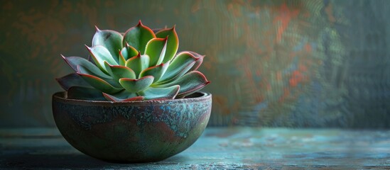 Poster - a succulent in a vas on a table. copy space image. place for adding text and design