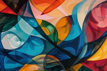 Wall Mural - image of multi coloured abstract twisted shapes connected into pattern.