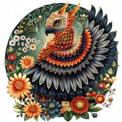 Wall Mural - Griffin in Round Circle Mandala Illustration