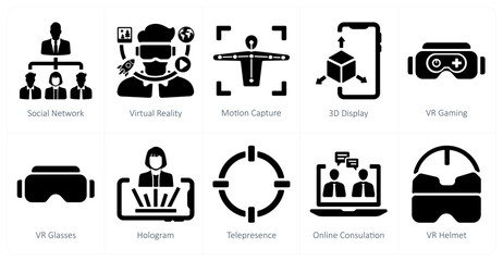 Poster - A set of 10 Virtual Reality icons as social network, virtual reality, motion capture