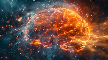 Poster - Glowing Abstract Brain with Vibrant Light Rays Symbolizing Bright Ideas and Creativity