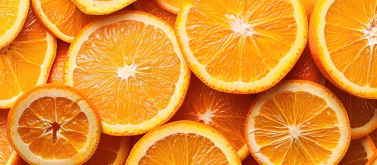 Wall Mural - Orange fruit pattern. Healthy food background, directly above. Copy space image. Place for adding text and design