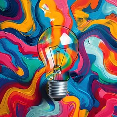 Poster - Vibrant Illumination A Creative Idea Concept of Colorful Patterns Surrounding a Light Bulb