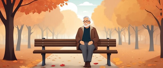 Wall Mural - hispanic elder man in autumn park tra travel holiday lifestyle concept banner background