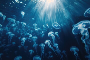 Beautiful jellyfish swimming in the ocean. Jellyfish background